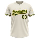 Custom Name and Number Personalized Unisex Softball Jersey - Cream Green-Yellow Two-Button Design Personalized Cream Green-Yellow