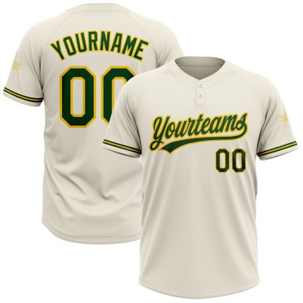 Custom Name and Number Personalized Unisex Softball Jersey - Cream Green-Yellow Two-Button Design Personalized Cream Green-Yellow