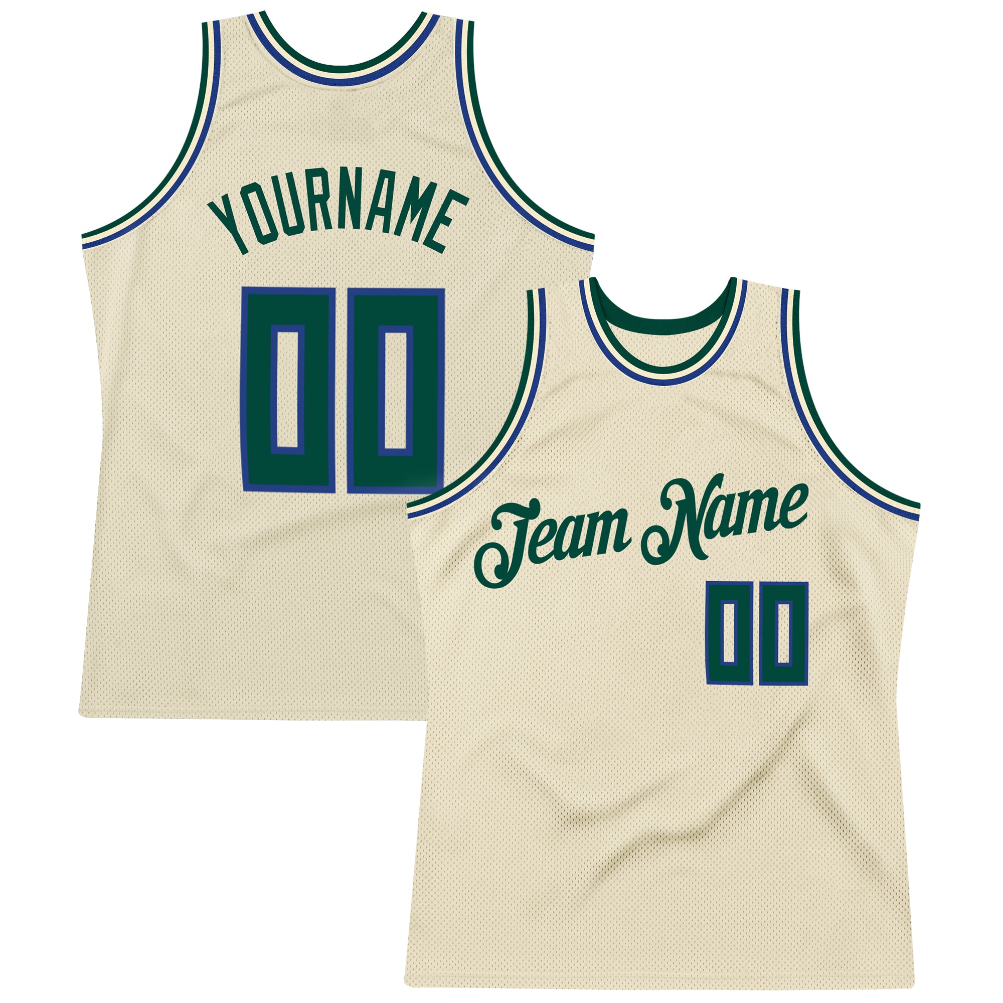 Custom Name Number Authentic Throwback Basketball Jersey Personalized Cream Hunter Green-Royal Team Jersey Personalized Cream