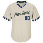 Custom Baseball Jersey Shirt with Personalized Name and Number in Cream and Hunter Green-Royal Rib-Knit Throwback Style Personalized