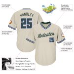 Custom Baseball Jersey Shirt with Personalized Name and Number in Cream and Hunter Green-Royal Rib-Knit Throwback Style Personalized