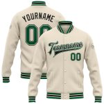 Personalized Kelly Green Black Bomber Varsity Letterman Jacket Full-Snap Cream Personalized Cream Kelly Green-Black Bomber