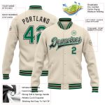 Personalized Kelly Green Black Bomber Varsity Letterman Jacket Full-Snap Cream Personalized Cream Kelly Green-Black Bomber