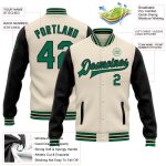 Personalized Two Tone Bomber Jacket in Cream Kelly Green-Black Full-Snap Varsity Letterman Style Personalized Cream Kelly