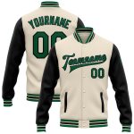 Personalized Two Tone Bomber Jacket in Cream Kelly Green-Black Full-Snap Varsity Letterman Style Personalized Cream Kelly