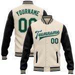 Personalized Custom Name and Number Bomber Jacket in Cream Kelly Green Black-Gray Varsity Letterman Style Personalized Cream