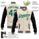 Personalized Custom Name and Number Bomber Jacket in Cream Kelly Green Black-Gray Varsity Letterman Style Personalized Cream
