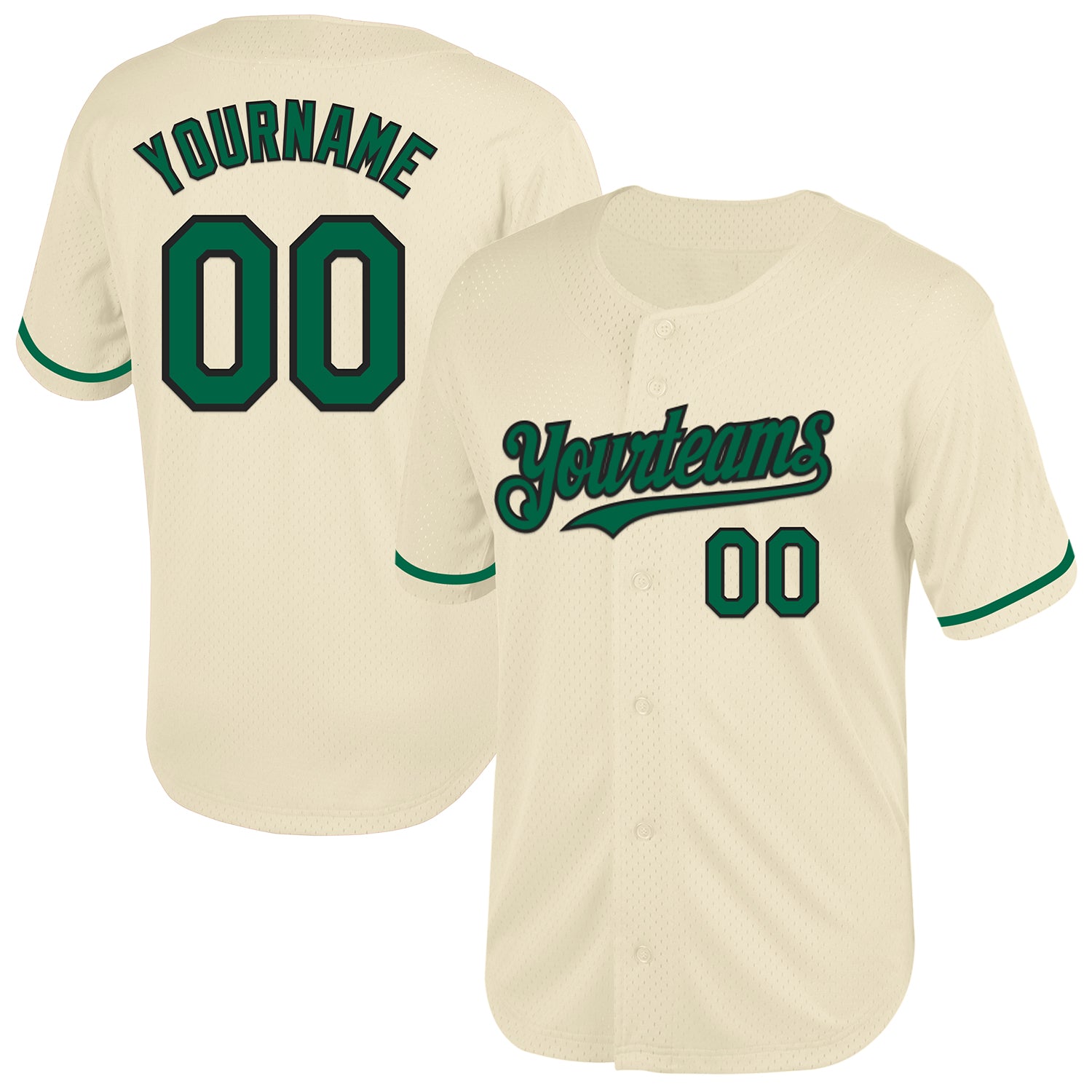 Custom Name Number Jersey - Personalized Cream Kelly Green Black Mesh Authentic Throwback Baseball Jersey Personalized Cream