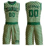 Custom Name and Number Basketball Jersey for Team in Cream Kelly Green-Black Triangle Shapes Round Neck Sublimation Suit