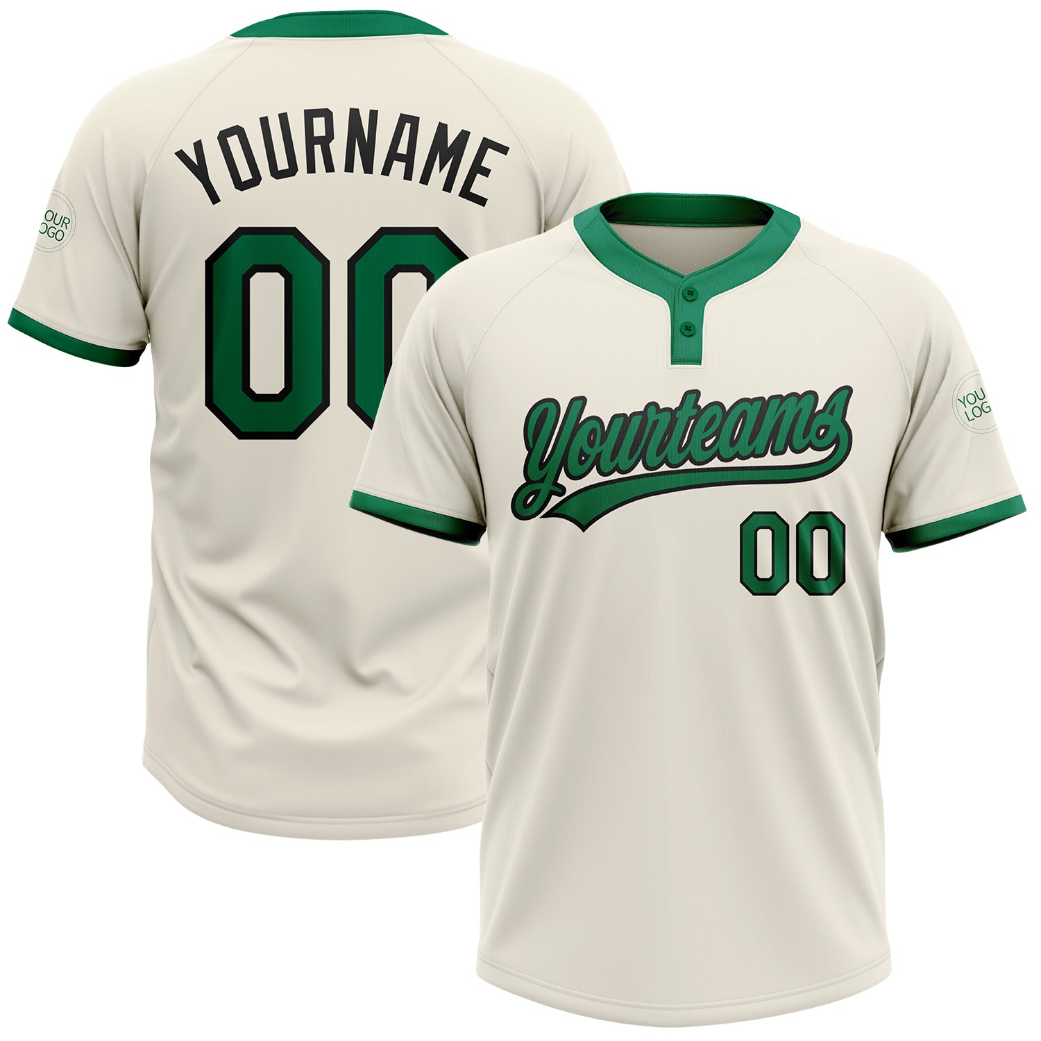 Personalized Cream Kelly Green Black Two-Button Unisex Softball Jersey for Custom Team Wear Personalized Cream Kelly Green-Black