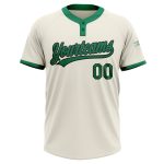 Personalized Custom Name and Number Softball Jersey - Cream Kelly Green-Black Unisex Two-Button Design Personalized Cream