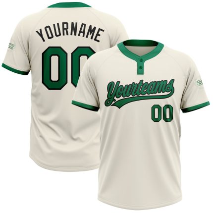 Personalized Custom Name and Number Softball Jersey - Cream Kelly Green-Black Unisex Two-Button Design Personalized Cream
