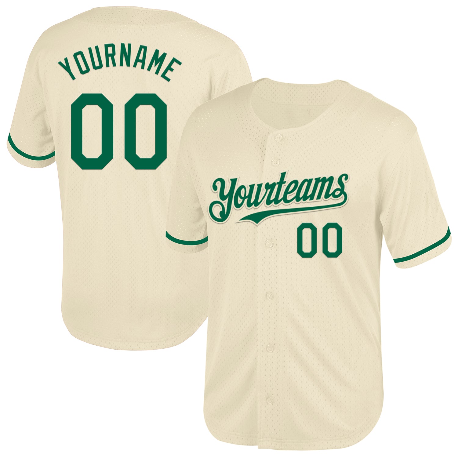 Custom Name Number Personalized Kelly Green Mesh Baseball Jersey Authentic Throwback Personalized Cream Kelly Green Mesh