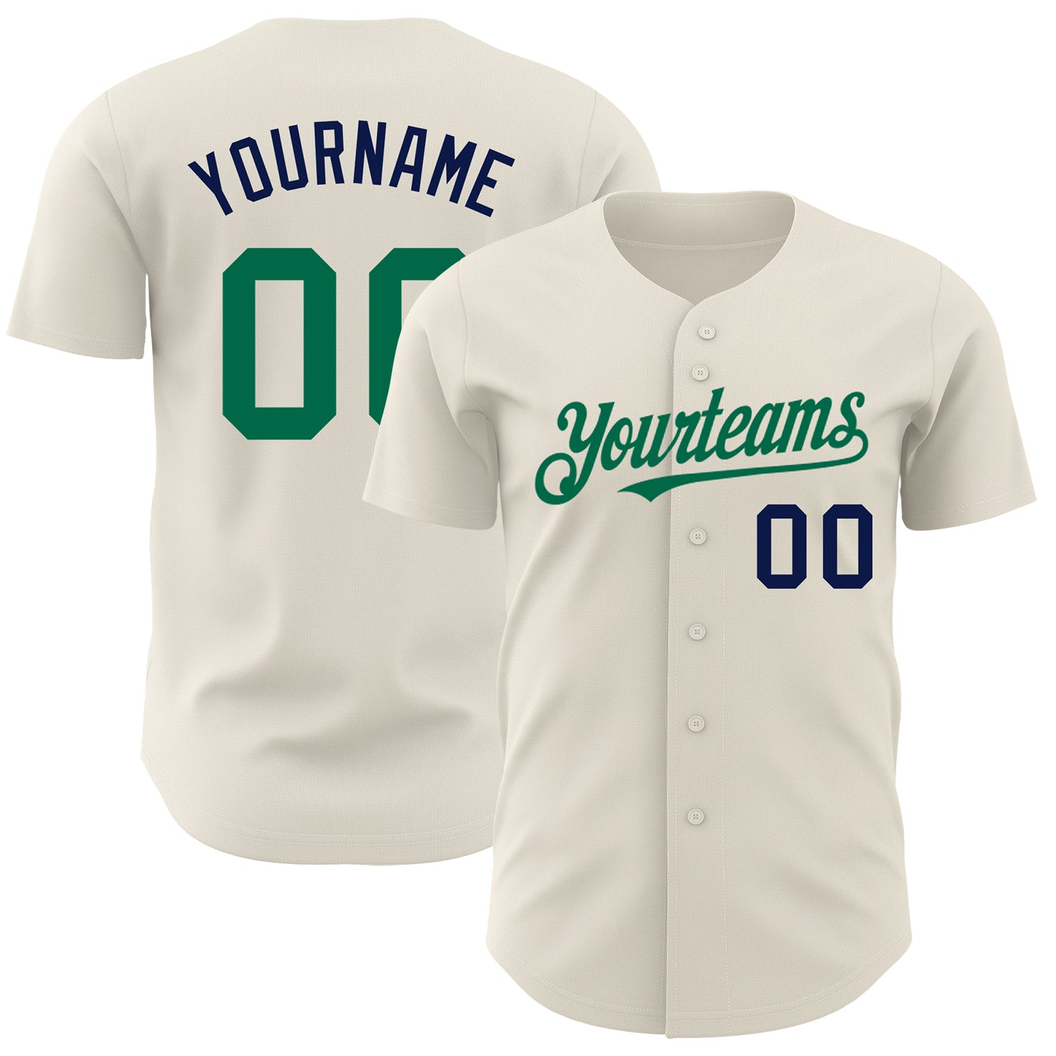 Custom Name and Number Personalized Baseball Jersey in Cream, Kelly Green, and Navy - Authentic Team Jersey Personalized