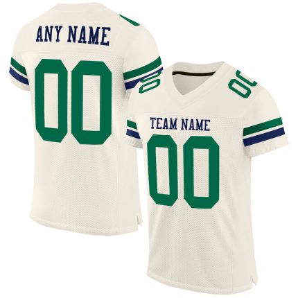 Custom Name & Number Personalized Authentic Football Jersey in Cream, Kelly Green & Navy Mesh Personalized Cream Kelly Green-Navy