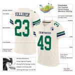 Personalized Kelly Green and Navy Mesh Football Jersey for Custom Teamwear Personalized Cream Kelly Green-Navy Mesh Football