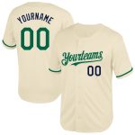 Personalized Kelly Green Navy Throwback Baseball Jersey - Cream Mesh Design Personalized Cream Kelly Green-Navy Mesh Throwback