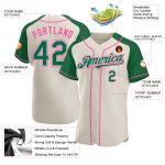 Custom Name and Number Authentic Baseball Jersey in Cream Kelly Green-Pink Raglan Sleeves, Personalized Team Apparel Personalized
