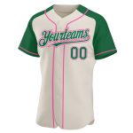 Personalized Cream Pink Kelly Green Baseball Jersey with Raglan Sleeves Personalized Cream Kelly Green-Pink Raglan Sleeves