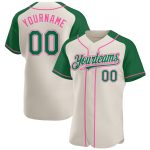 Personalized Cream Pink Kelly Green Baseball Jersey with Raglan Sleeves Personalized Cream Kelly Green-Pink Raglan Sleeves