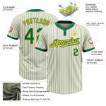 Custom Name and Number Unisex Softball Jersey in Cream Kelly Green Pinstripe with Gold Two-Button Design Personalized Cream