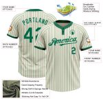 Personalized Kelly Green Pinstripe Unisex Softball Jersey - Two-Button Design Personalized Cream Kelly Green Pinstripe Kelly