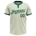 Customized Unisex Softball Jersey with Name and Number - Personalized Cream and Kelly Green Two-Button Pinstripe Design Personalized