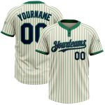 Custom Softball Jersey - Navy Two-Button Unisex Cream Kelly Green Pinstripe Personalized Cream Kelly Green Pinstripe Navy