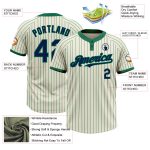 Custom Softball Jersey - Navy Two-Button Unisex Cream Kelly Green Pinstripe Personalized Cream Kelly Green Pinstripe Navy