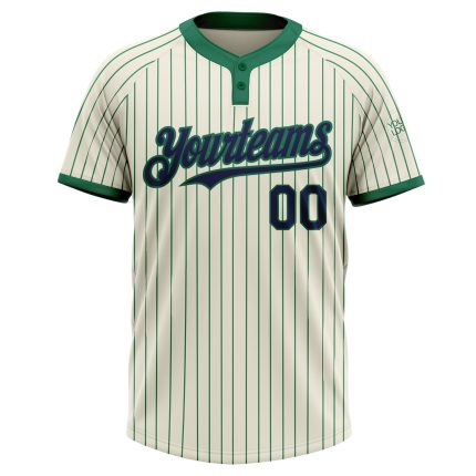 Custom Softball Jersey - Navy Two-Button Unisex Cream Kelly Green Pinstripe Personalized Cream Kelly Green Pinstripe Navy