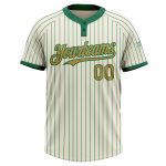 Custom Cream Kelly Green Pinstripe Two-Button Softball Jersey Unisex Old Gold Personalized Cream Kelly Green Pinstripe Old