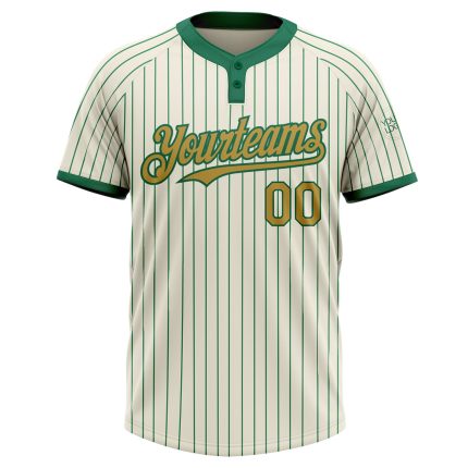 Custom Cream Kelly Green Pinstripe Two-Button Softball Jersey Unisex Old Gold Personalized Cream Kelly Green Pinstripe Old