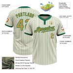 Custom Cream Kelly Green Pinstripe Two-Button Softball Jersey Unisex Old Gold Personalized Cream Kelly Green Pinstripe Old