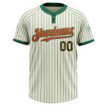 Personalized Unisex Softball Jersey in Cream Kelly Green Pinstripe with Orange Two-Button Design Personalized Cream Kelly
