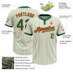 Personalized Unisex Softball Jersey in Cream Kelly Green Pinstripe with Orange Two-Button Design Personalized Cream Kelly