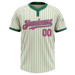 Personalized Cream Kelly Green Pinstripe Softball Jersey Unisex Two-Button Style Personalized Cream Kelly Green Pinstripe