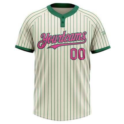 Personalized Cream Kelly Green Pinstripe Softball Jersey Unisex Two-Button Style Personalized Cream Kelly Green Pinstripe