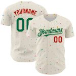 Personalized 3D Confetti Baseball Jersey in Cream Kelly Green and Red Personalized Cream Kelly Green-Red 3D Confetti Baseball