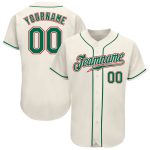 Custom Name and Number Personalized Baseball Jersey in Cream and Kelly Green-Red Personalized Cream Kelly Green-Red Authentic