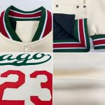 Customized Varsity Letterman Jacket with Name and Number - Cream Kelly Green-Red Full-Snap Bomber Style Personalized Cream