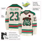 Personalized Hockey Jersey in Cream, Kelly Green, and Red - Customizable Team Apparel Personalized Cream Kelly Green-Red
