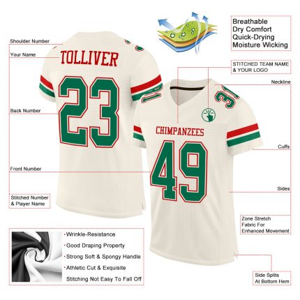 Custom Name Number Personalized Football Jersey Kelly Green Red Mesh Authentic Personalized Cream Kelly Green-Red Mesh Authentic