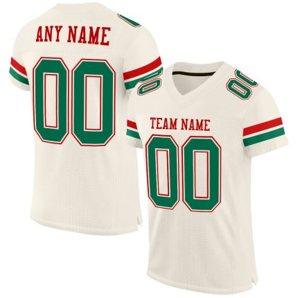 Personalized Kelly Green Red Mesh Football Jersey - Custom Team Apparel Personalized Cream Kelly Green-Red Mesh Football