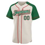 Personalized Cream Green Red Baseball Jersey with Raglan Sleeves Personalized Cream Kelly Green-Red Raglan Sleeves Baseball