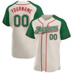 Personalized Cream Green Red Baseball Jersey with Raglan Sleeves Personalized Cream Kelly Green-Red Raglan Sleeves Baseball