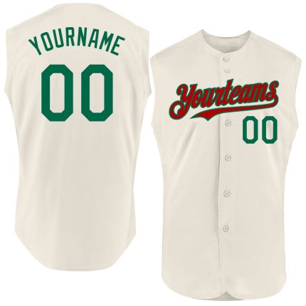 Custom Cream Kelly Green Red Sleeveless Baseball Jersey for Men and Women Personalized Cream Kelly Green-Red Sleeveless Baseball