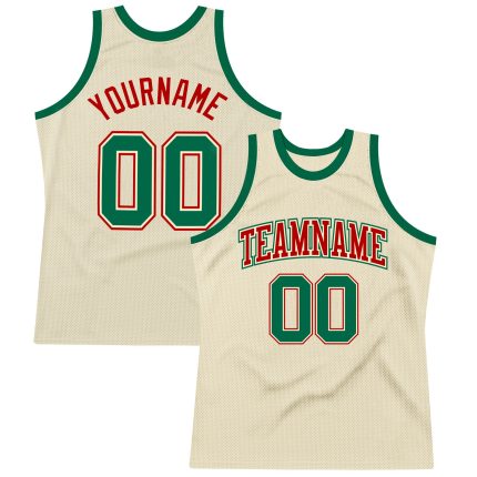 Custom Cream Kelly Green Red Throwback Basketball Jersey for Men and Women Personalized Cream Kelly Green-Red Throwback Basketball