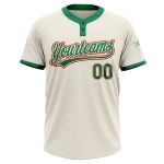 Personalized Kelly Green Red Two-Button Unisex Softball Jersey - Custom Softball Apparel Personalized Cream Kelly Green-Red