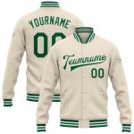 Personalized Kelly Green White Varsity Letterman Bomber Jacket Full-Snap Personalized Cream Kelly Green-White Bomber Full-Snap
