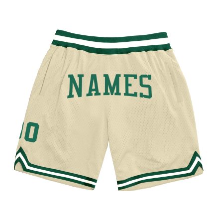 Personalized Throwback Basketball Shorts in Cream Kelly Green-White Personalized Cream Kelly Green-White Throwback Basketball